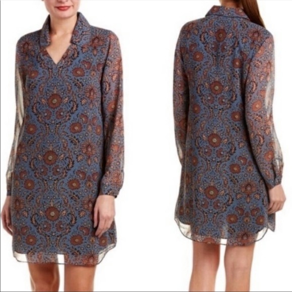 CAbi Dresses & Skirts - CABI Blue/Brown Floral Provincial Tunic Dress - S